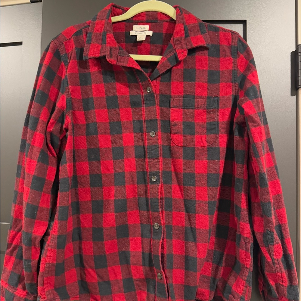 Red and Black Plaid Button-Up Shirt- women’s
